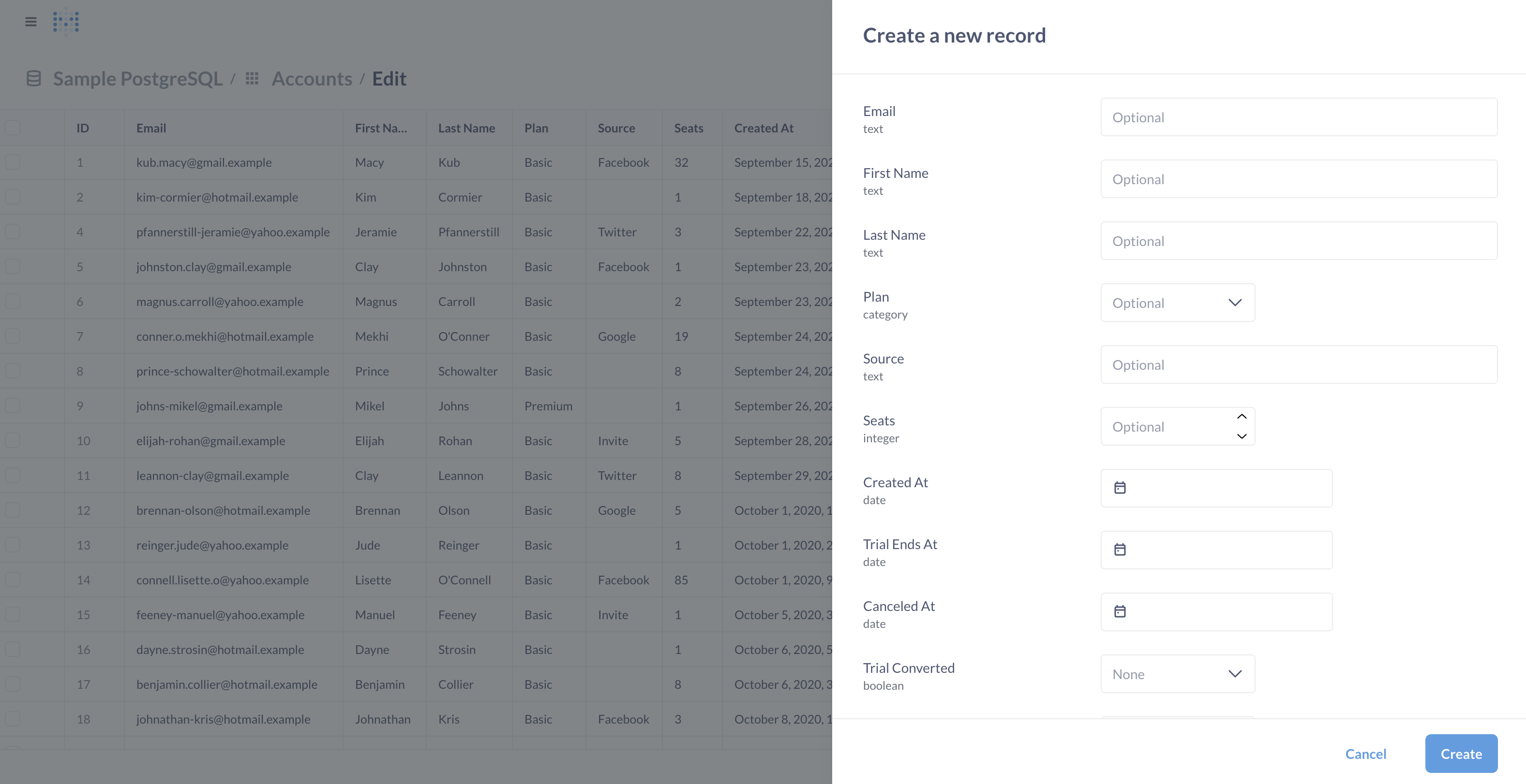 Create new record