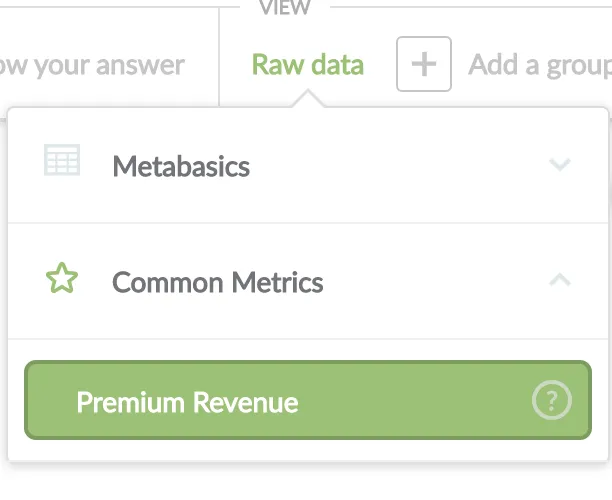 Metric in dropdown