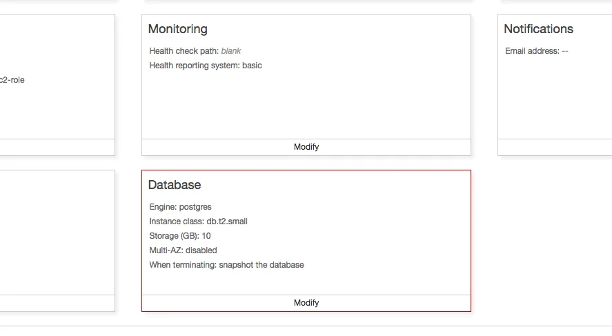 Elastic Beanstalk Database Configuration Options