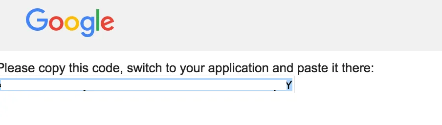 Copying the Auth Code