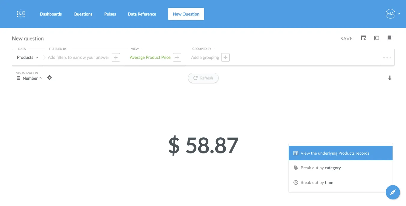 Metric action menu
