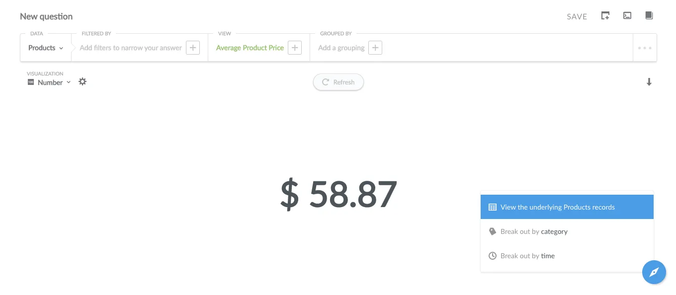 Metric action menu