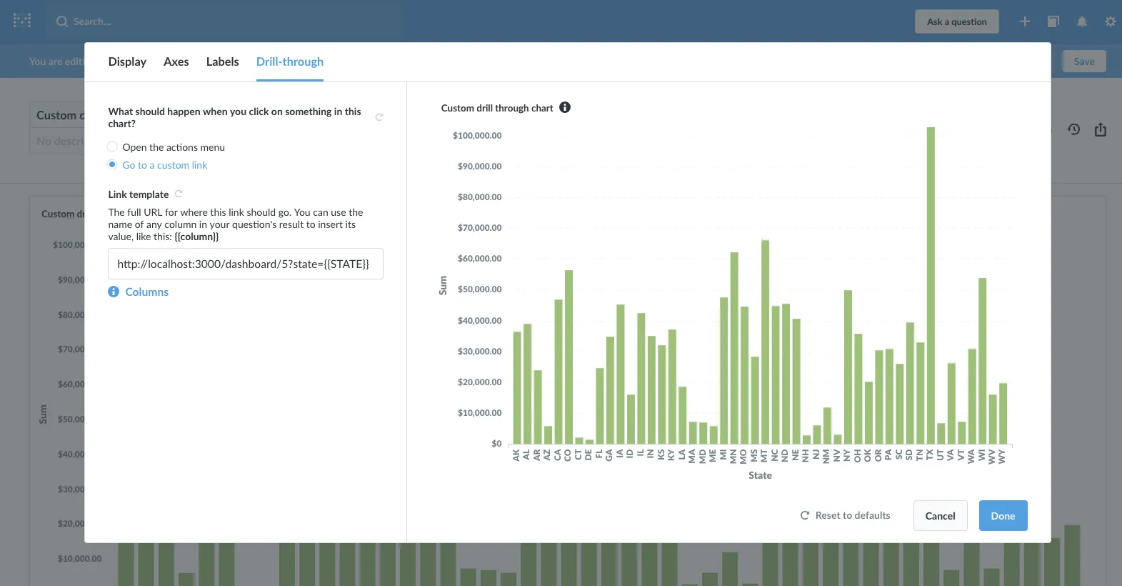 Dashboard link template