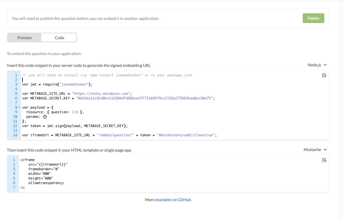 Code samples for embedding