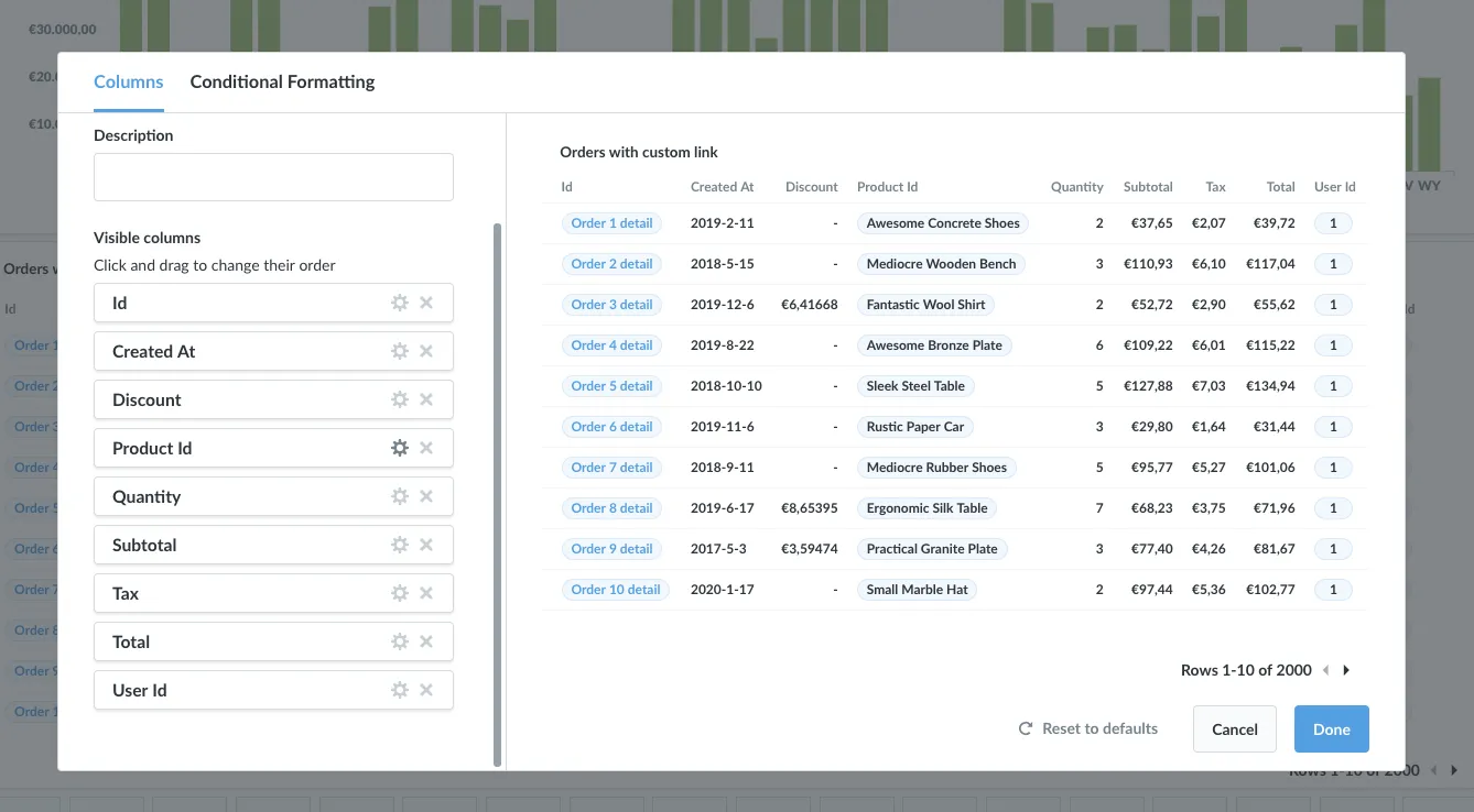 Column settings