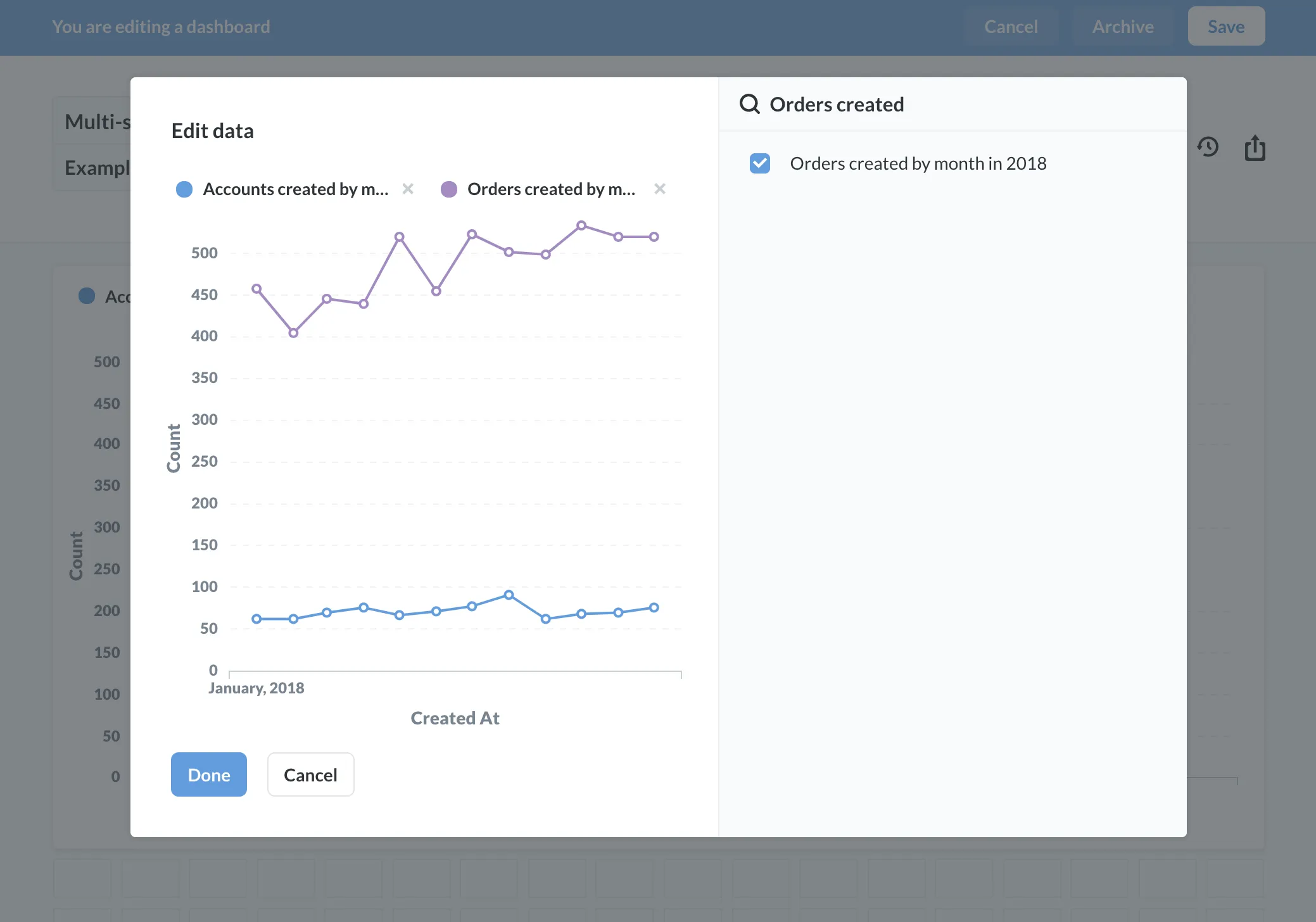 Edit modal with multi-series