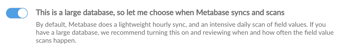 Large database toggle