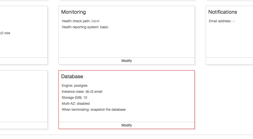Elastic Beanstalk Database Configuration Options