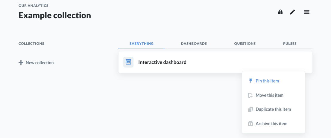 Pinning a dashboard in a collection