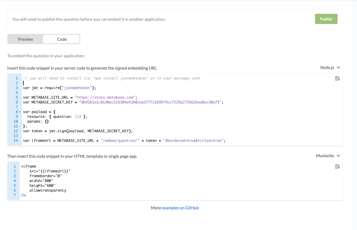 Code samples for embedding