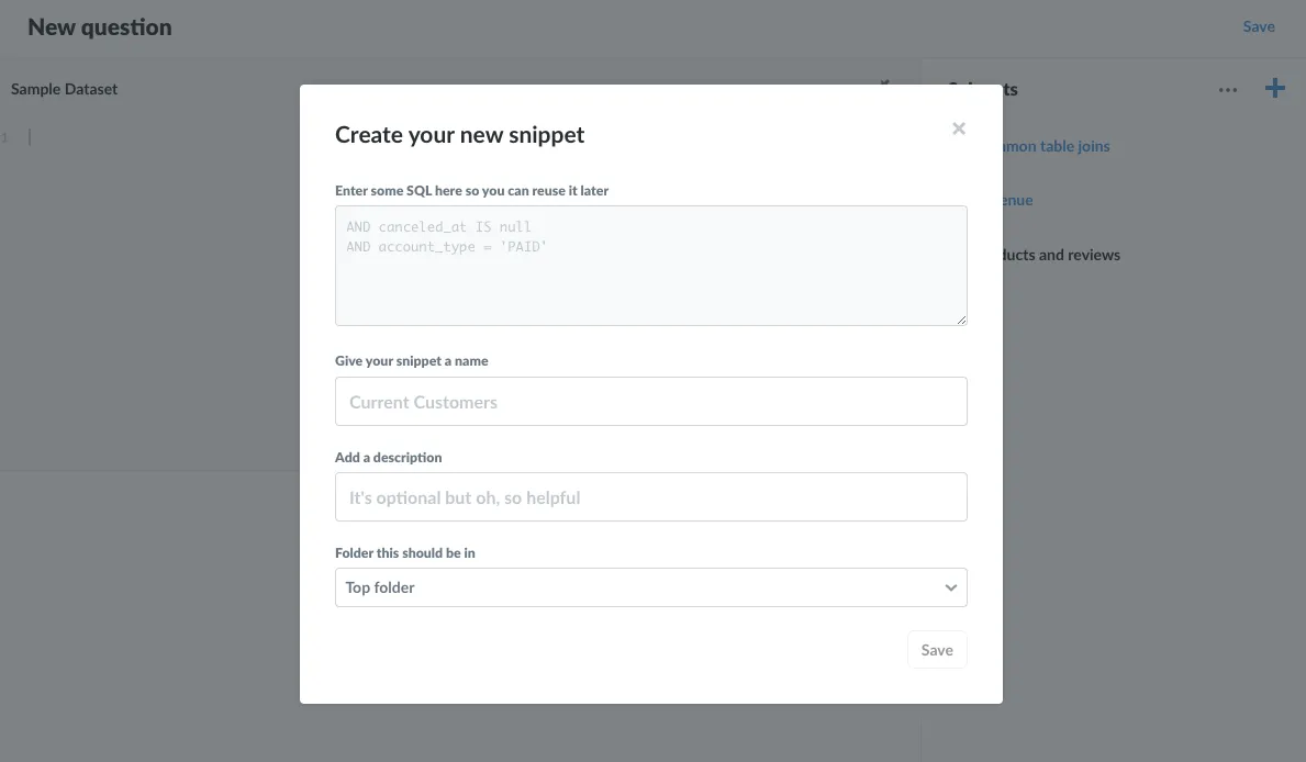 Add a snippet enterprise modal
