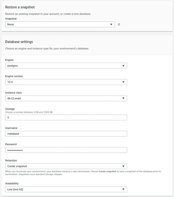 Elastic Beanstalk Database Settings