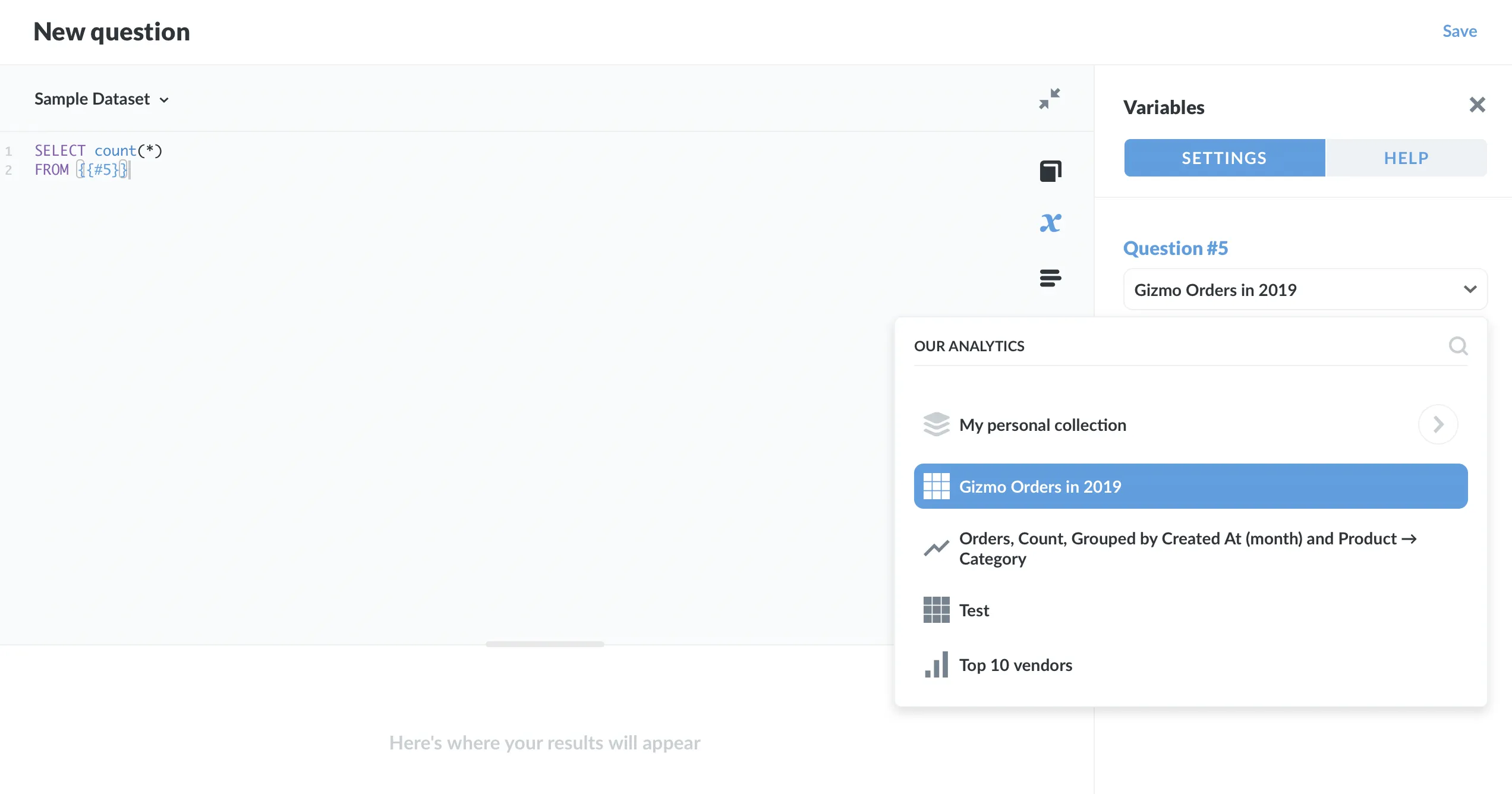 Select a question from the variable sidebar