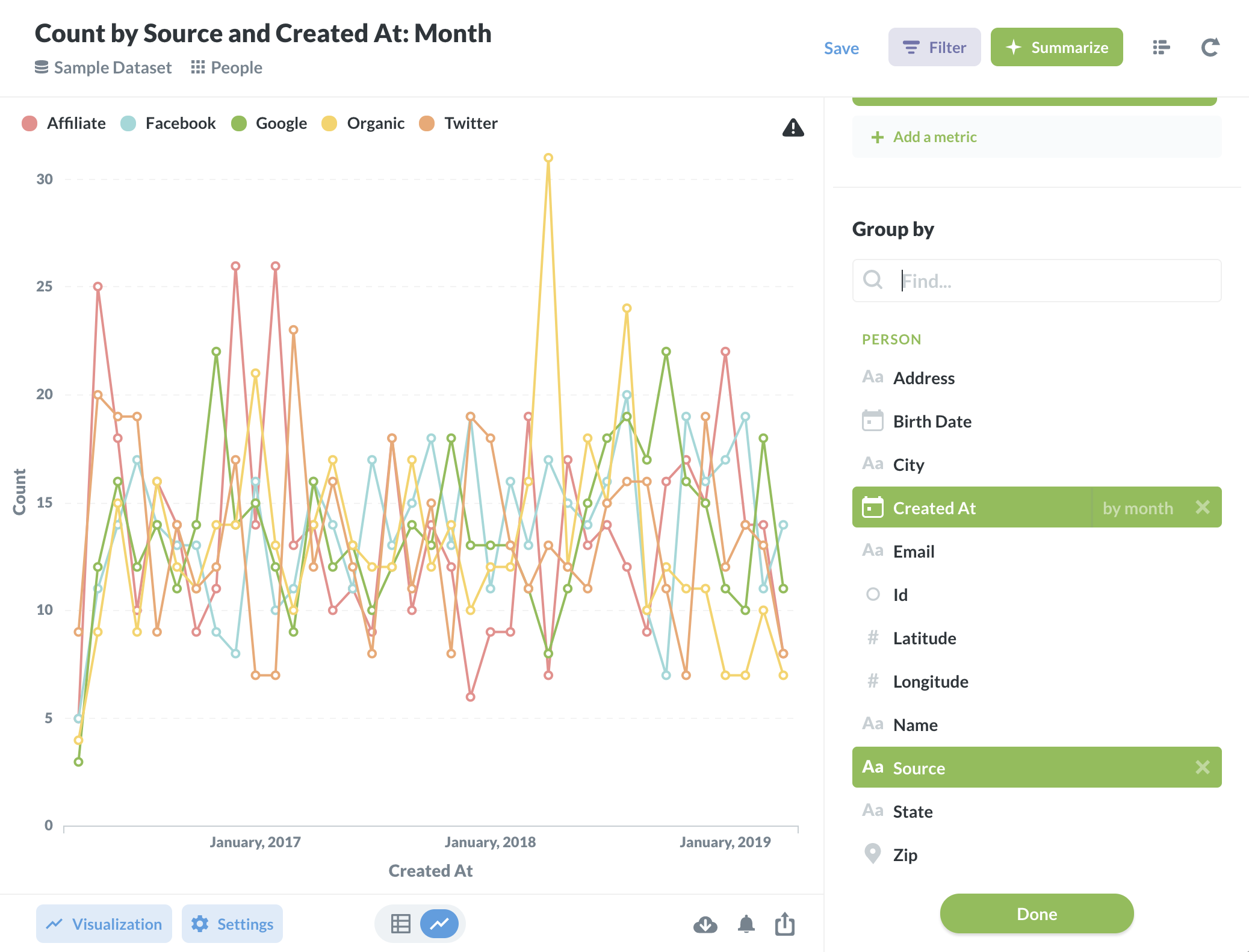 multi-series in the query builder