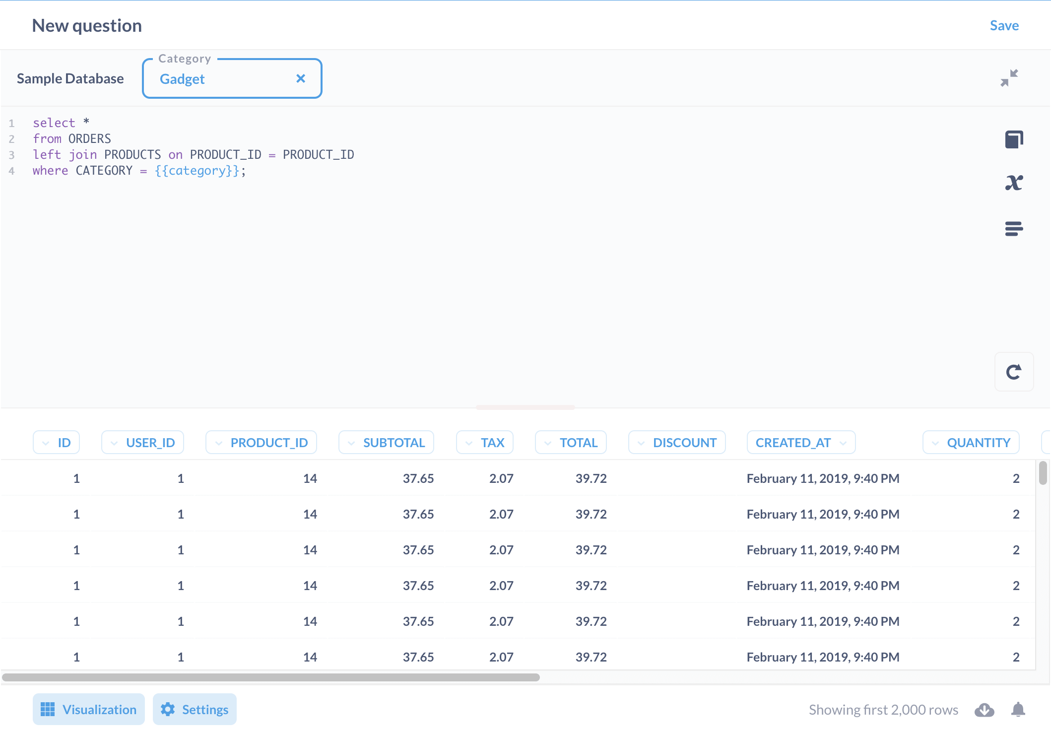 SQL filter
