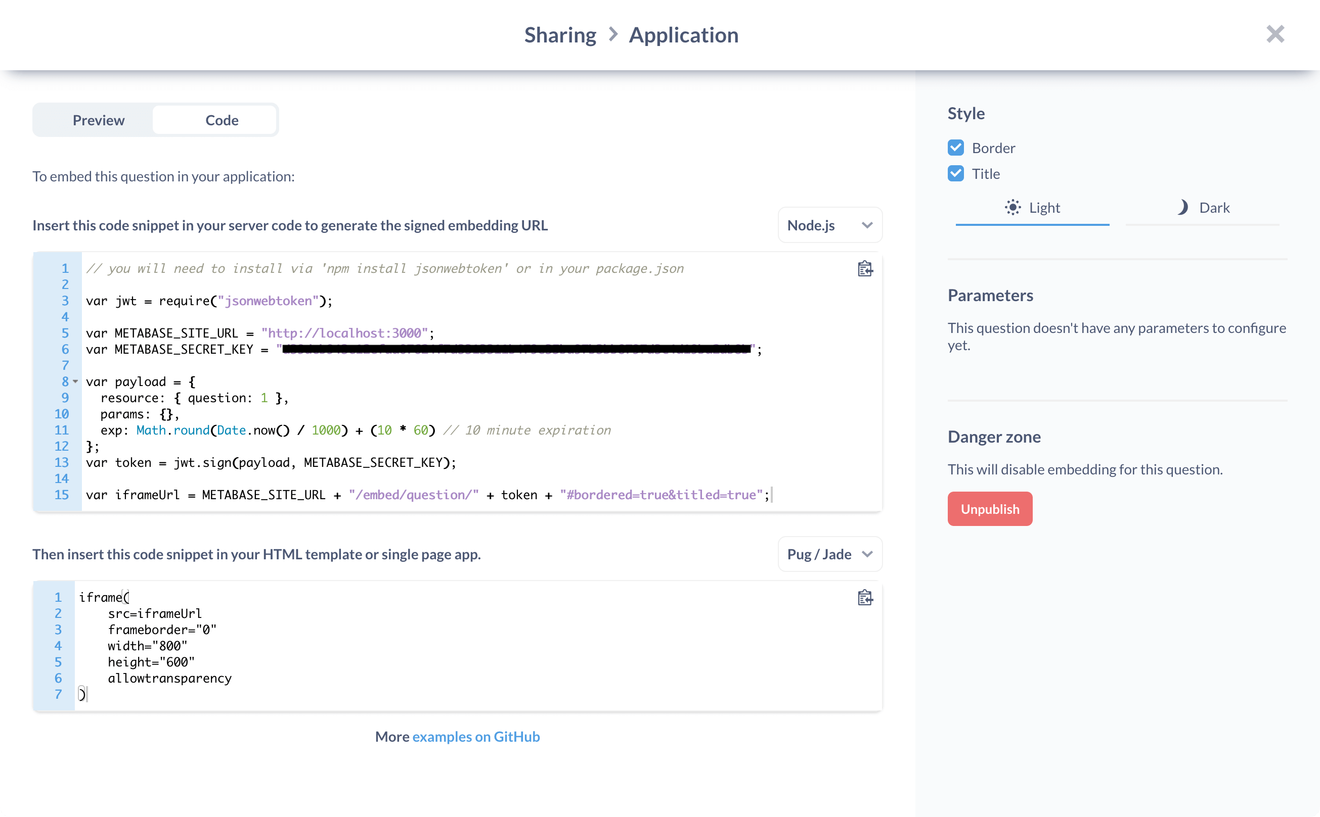 Code samples for embedding