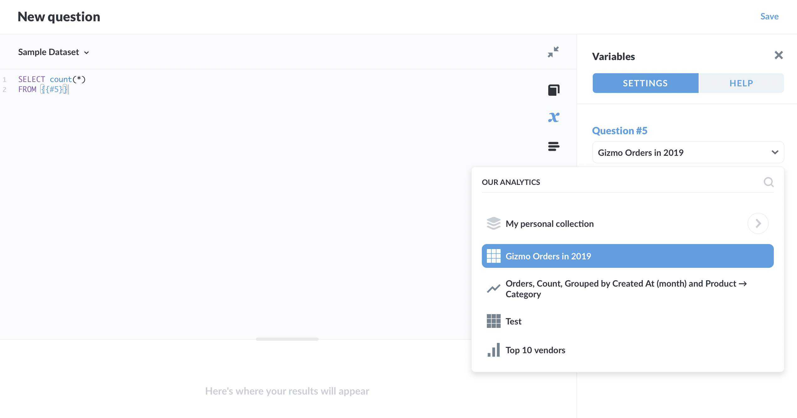 Select a question from the variable sidebar