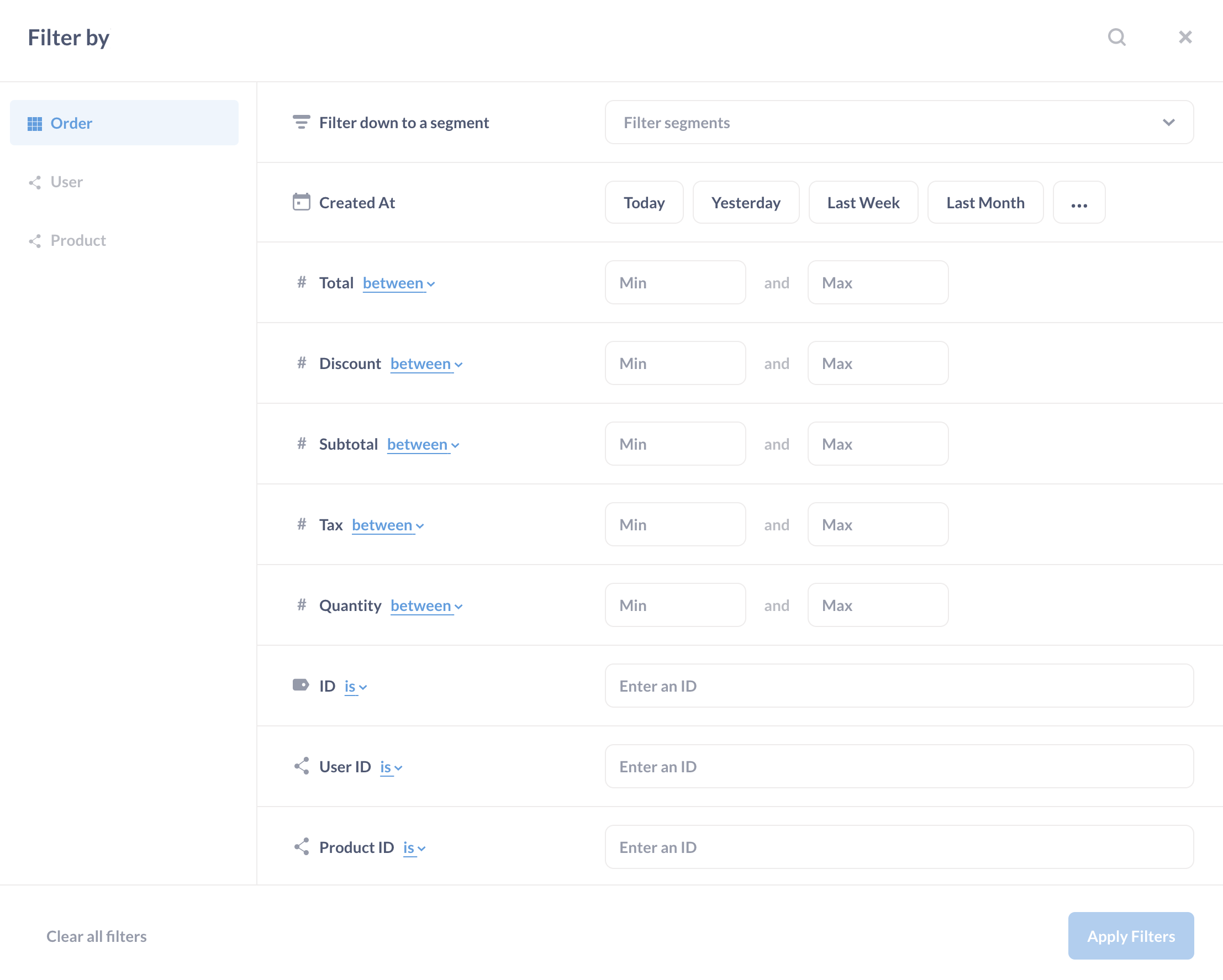 Bulk filter modal