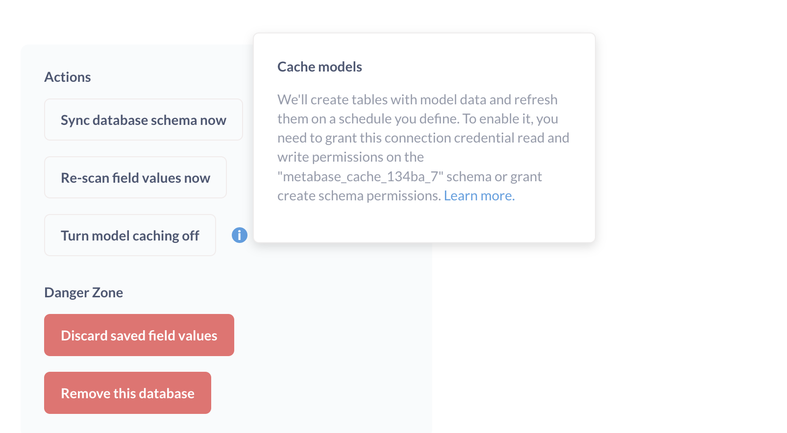 Cache models UI