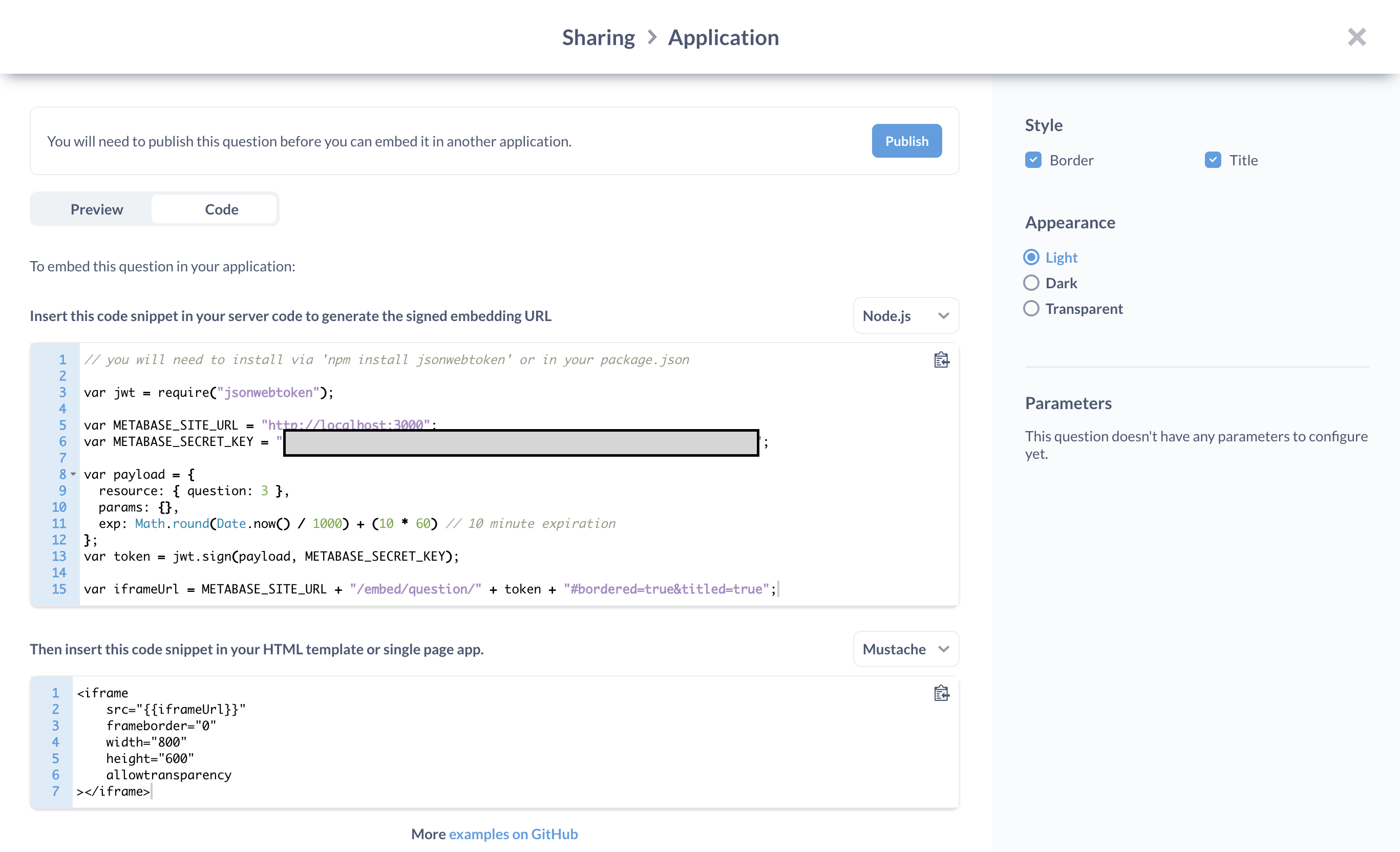 Code samples for embedding