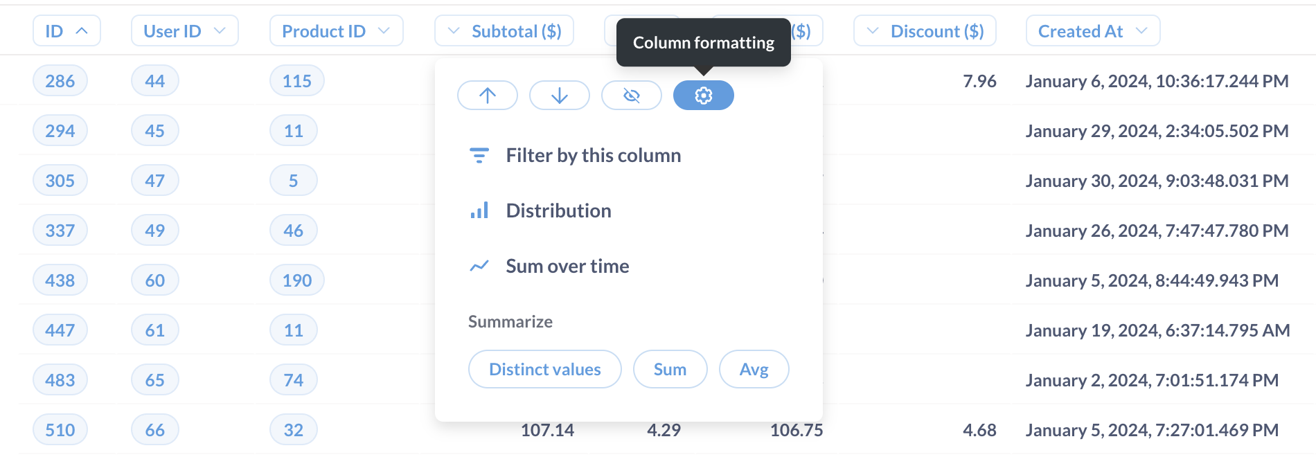 Column formatting