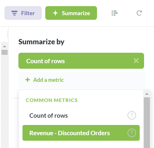 Metric in dropdown