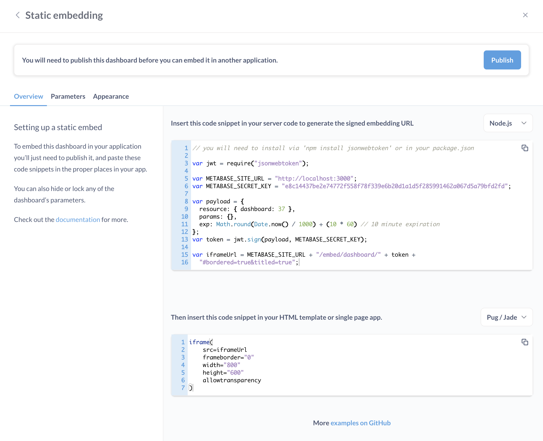 Code samples for embedding