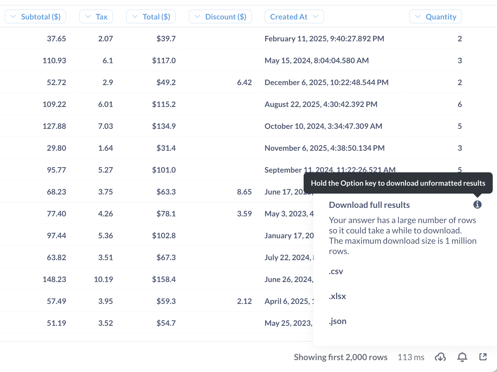 Exporting results of a question